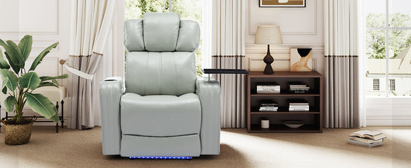 PU Leather Power Recliner Individual Seat Home Theater Recliner With Cooling Cup Holder, Bluetooth Speaker, LED Lights,