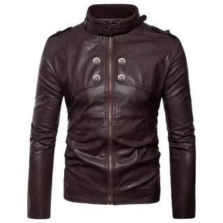 Buy dark-brown Fashion Brand Motorcycle Men&#39;s Leather Jackets 2020 Winter Stand Collar Zipper Male Leather Jacket Comfortable Warm Coats