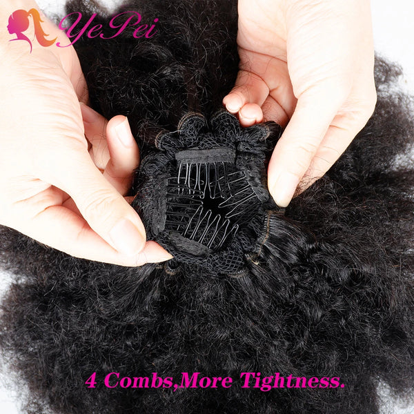 10inch Afro Puff Hair Bun Drawstring Ponytail Wigs Kinky Curly Human Hair Clip in Extensions Yepei Remy Hair