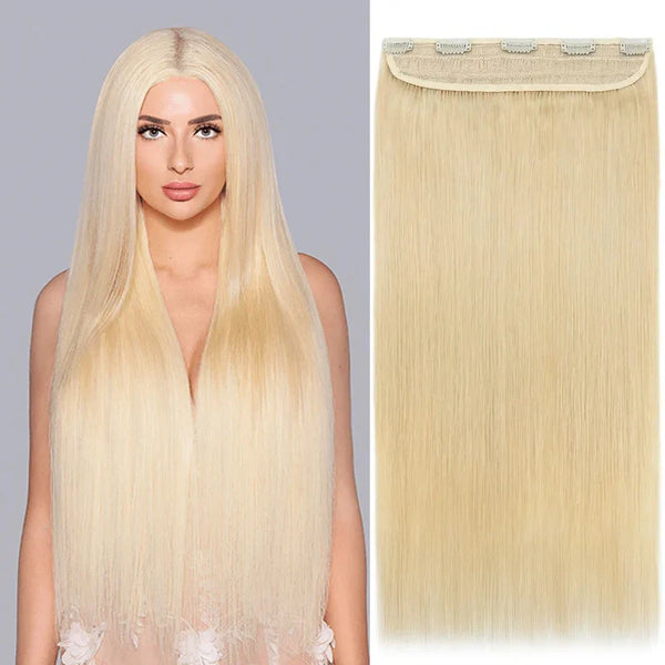 #613 Clips in Hair Extensions Human Hair Color Blonde Straight Natural Hair Extensions Feel Soft Hairstyle Hairpiece for Women