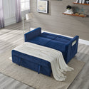 Loveseats Sofa Bed With Pull-Out Bed,Adjsutable Back and Two Arm Pocket,Blue (54.5"x33"x31.5")