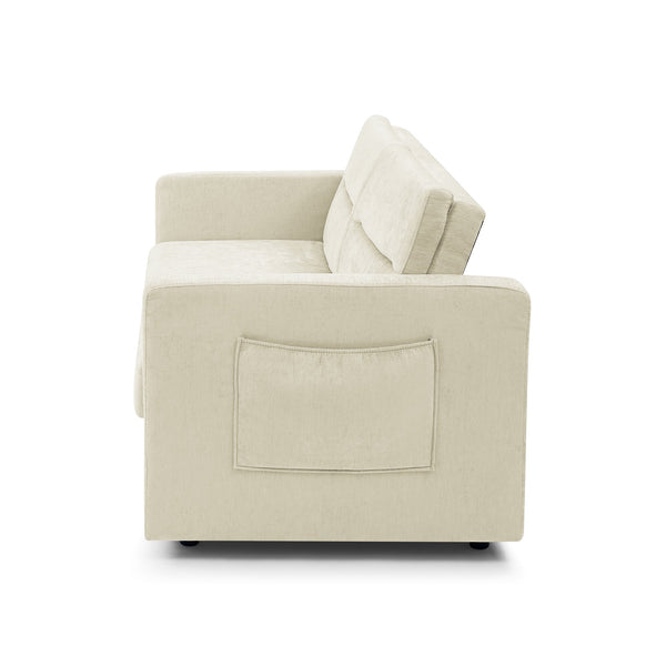 Loveseats Sofa Bed With Pull-Out Bed,Adjsutable Back and Two Arm Pocket,Beige (54.5"x33"x31.5")