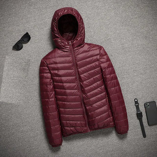 Buy red-wine-hooded 2023 New Hooded Ultralight Quilted Coat for Warm Winter Down Coats Light Puffer Lightweight Down Jackets Men&#39;s Jackets Spring