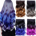 WTB Synthetic Long Straight 5 Clip in Hair Extensions 3/4 Full Head Hairpieces Natural Black to Grey Ombre Two Tones Fake Hair