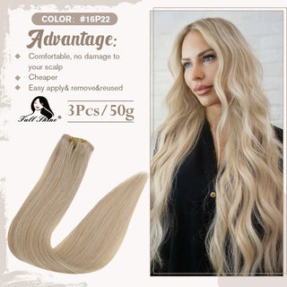 Buy 16p22-3pcs Full Shine Clip in Hair Extensions Human Hair 3Pcs Remy Hair 50g Human Hair Clip in Extentions Balayage Human Hair Extensions