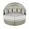 Patio Furniture Round Outdoor Sectional Sofa Set Rattan Daybed Two-Tone Weave Sunbed With Retractable Canopy, Separate S