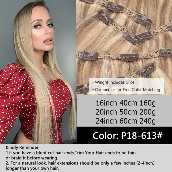 MRSHAIR Big Volume 24inch 240G Clip in Human Hair Extensions Seamless Clip in Hair Pieces 6PCS FULL Head for Thick Raw Hair