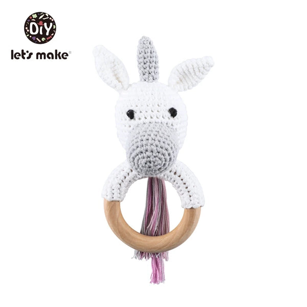 Let's Make Baby Rattles Set Crochet Animal Elk Amigurumi Elephant Baby Teether Wooden Pacifier ChainBPA Free Nursing Rattle Toys