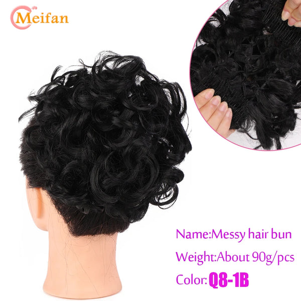 MEIFAN Synthetic Bride Messy Big Hair Bun Curly Chignon With Comb Clips in Hair Tail Cover Ponytail Extension Natural Fake Hair