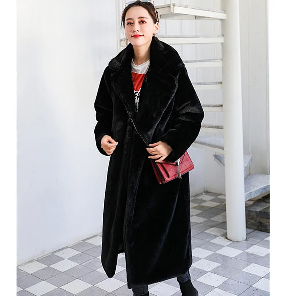 New Women Long Loose Winter Faux Fur Coat Soft Women Street Style Faux Leather Coats