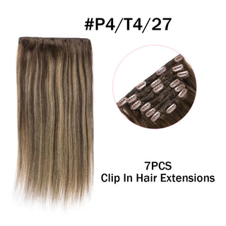 Buy dl-p4-t4-27 Hair Extensions Clip in Human Hair 7PCS Balayage Natural Black to Golden Blonde Clip in Hair Extension Real Human Hair Extension