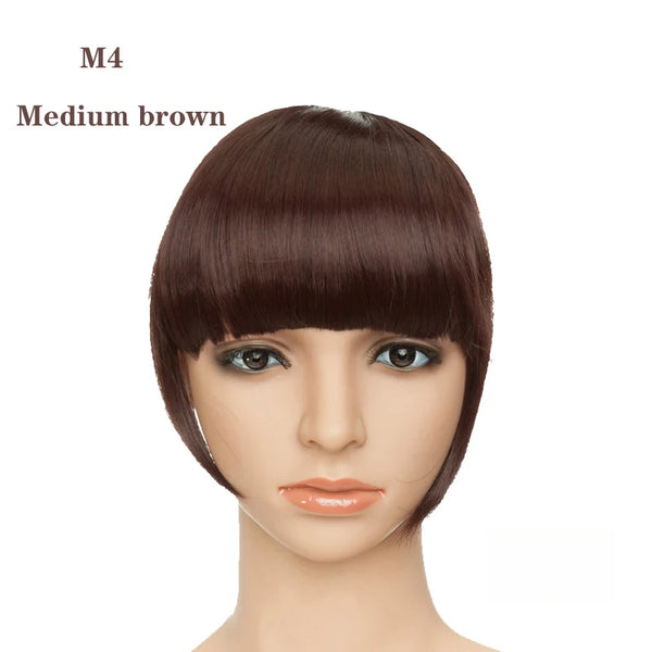 BENEHAIR Fake Bangs Synthetic Blunt Bang Clip in Hair Extension Women Blunts Fringe Hair Black Brown Bangs 2 Clips In