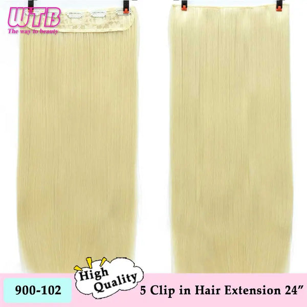 WTB Synthetic Long Straight 5 Clip in Hair Extensions 3/4 Full Head Hairpieces Natural Black to Grey Ombre Two Tones Fake Hair