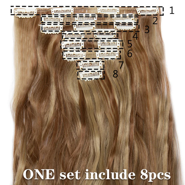 HAIRRO 24Inches 170g 36 Colors Long Straight Synthetic Hair Extensions Clips in High Temperature Fiber Black Brown Hairpiece