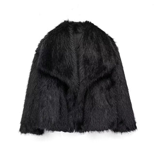 Buy as-picture1 Lapel Faux Fur Jacket Coat Women Loose Long Sleeve Fluffy Warm Coats Female 2023 Winter Luxury Fashion Lady Overcoat Streetwear