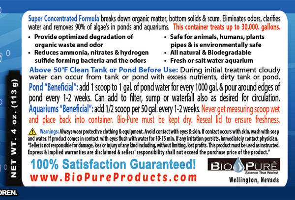 Bio-Pure Pond & Aquarium BENEFICIAL 4 Oz. Treats Up to 30,000. Gallons