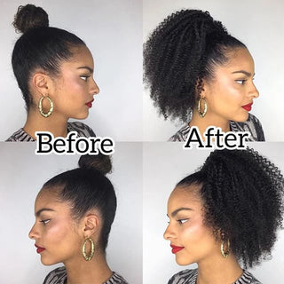 Afro Kinky Curly Ponytail Remy Hair Pieces for Women Natural Black Clip in Ponytails Drawstring 100% Human Hair Dolago Products