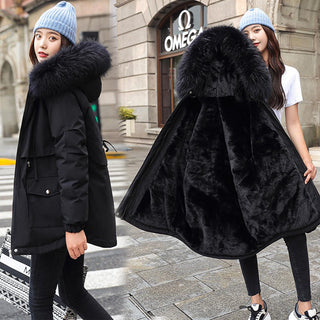 Buy black 2021 New Cotton Thicken Warm Winter Jacket Coat Women Casual Parka Winter Clothes Fur Lining Hooded Parka Mujer Coats