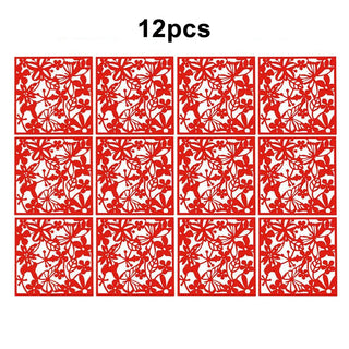 Buy red For Home Fashion 12Pcs Hollow Pattern Design Hanging Screen Partition Divider Panel Room Curtain Home White/Black/Red