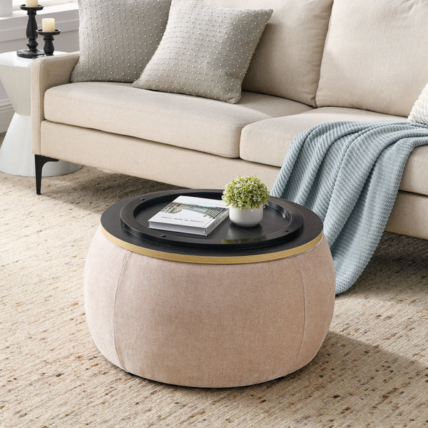 Round Storage Ottoman, 2 in 1 Function, Work as End Table and Ottoman,  Pink  (25.5"x25.5"x14.5")