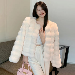 Buy dd03548 2023 Winter Fashion Faux Fur Coat Women Korea Fashion Warm Feather Coats Cardigan Short Outercoat Lady Party Elegant Outfits New