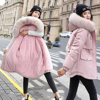 Buy pink 2021 New Cotton Thicken Warm Winter Jacket Coat Women Casual Parka Winter Clothes Fur Lining Hooded Parka Mujer Coats