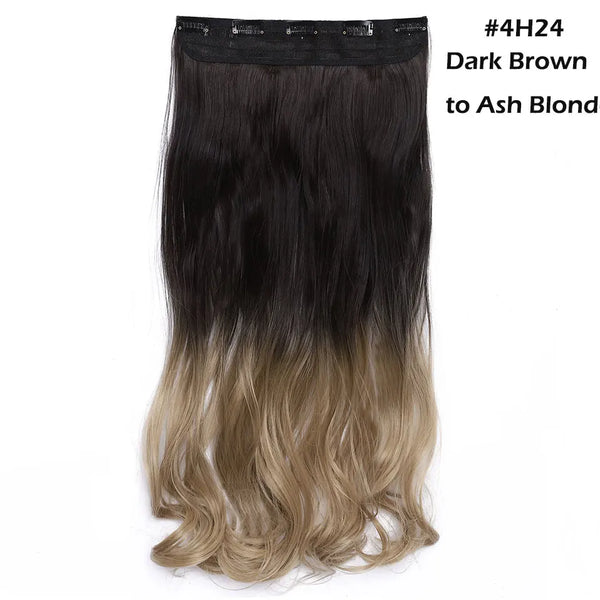 S-Noilite Synthetic 47Color 24Inch Long Wavy Women Clip in One Piece Hair Extensions Black Brown Fake Clip Hairpiece for Women