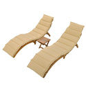 Outdoor Patio Wood Portable Extended Chaise Lounge Set With Foldable Tea Table for Balcony, Poolside, Garden, Brown