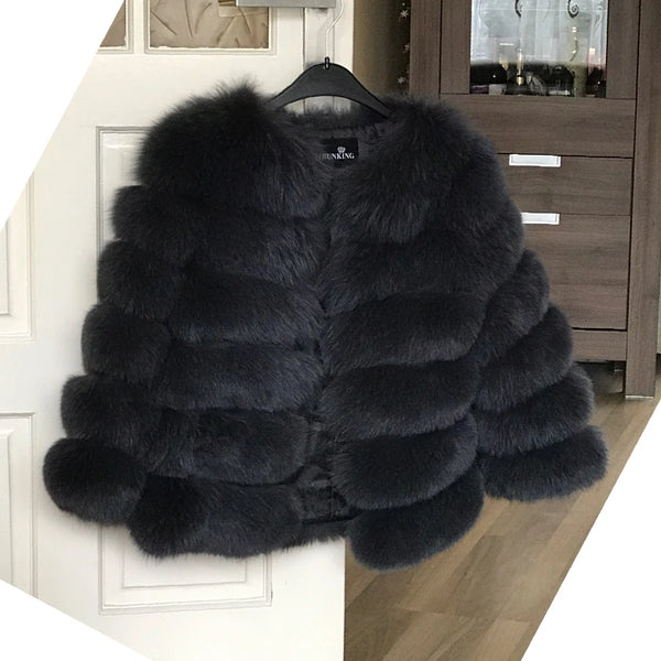 ZIRUNKING Women Warm Real Fox Fur Coat Short Winter Fur Jacket Outerwear Natural Blue Fox Fur Coats Female Fashion Outfit ZC1636