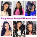 Body Wave Ponytail Human Hair Drawstring Ponytail Remy 100% Human Hair Extensions Chip-In Hair Ponytail Extensions Natural Black