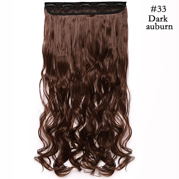 S-Noilite Synthetic 47Color 24Inch Long Wavy Women Clip in One Piece Hair Extensions Black Brown Fake Clip Hairpiece for Women