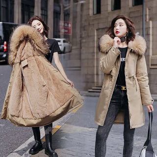 Buy khaki1 Fashion Winter Jacket Women Warm Coat Long Female Jacket Plus Size 5XL Ladies Parka Winter Coat Women Fur Collar Hooded Outwear