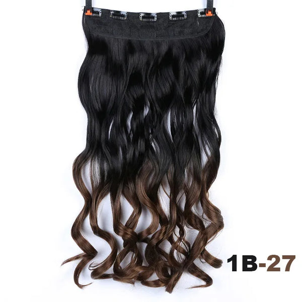 XUANGUANG Long Synthetic Hair 5 Clips in Hair Extension Heat Resistant Hairpiece Natural Wavy Hair Piece