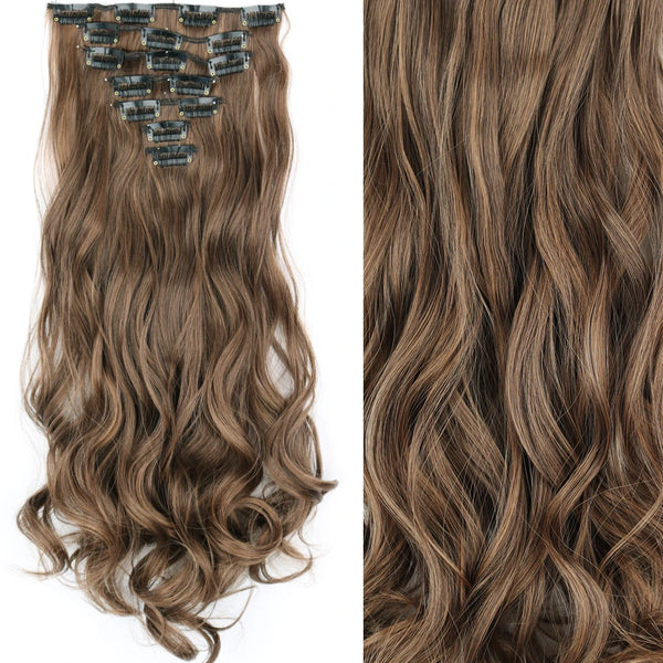 22Inch Long Straight Wavy Hair Extension 7Pcs/Set 16 Clips High Tempreture Synthetic Hairpiece Clip in Hair Extensions