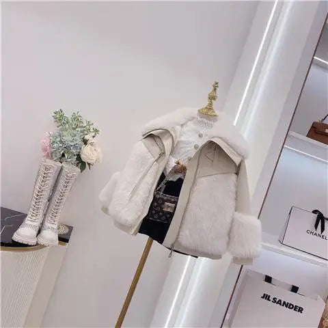 New  Girls  Jacket  Leather  Fleece Thickness   Kids  Coats   Children  Outerwear  Winter Autumn 2022