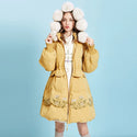 ARTKA 2019 Winter New Women Flower Embroidery 90% White Duck Down Coat Fox Fur Collar Hooded Thicken Long Down Coats ZK10698D