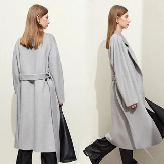 Buy haya-grey AMII Minimalist Woolen Coat for Women 2023 Winter Lapel Collar Alpaca Belt Classic Double-Breasted Korean Version Coats 12324089