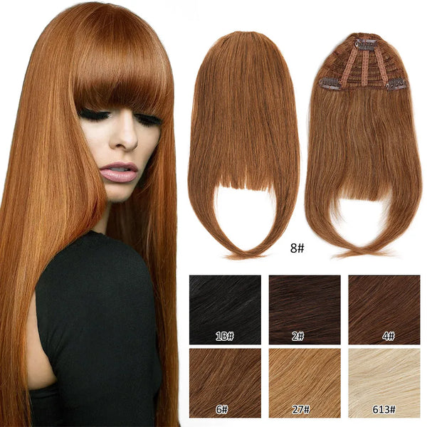 3 Clips Human Hair Bangs Remy Straight Clip in Hair Extensions Gradient Bangs 3D Blunt Cut Natural Hair Fringe Hairpiece