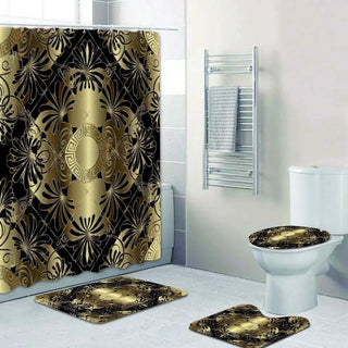 Buy 4pcs-set11 3D Luxury Black Gold Greek Key Meander Baroque Bathroom Curtains Shower Curtain Set for Bathroom Modern Geometric Bath Rug Decor