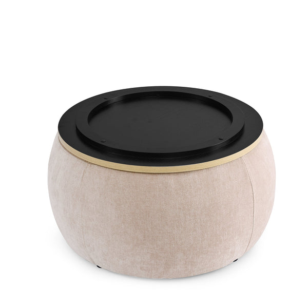 Round Storage Ottoman, 2 in 1 Function, Work as End Table and Ottoman,  Pink  (25.5"x25.5"x14.5")