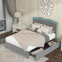 Queen Platform Bed Frame , Velvet Upholstered Bed With Deep Tufted Buttons and Nailhead Trim, Adjustable Colorful LED Li