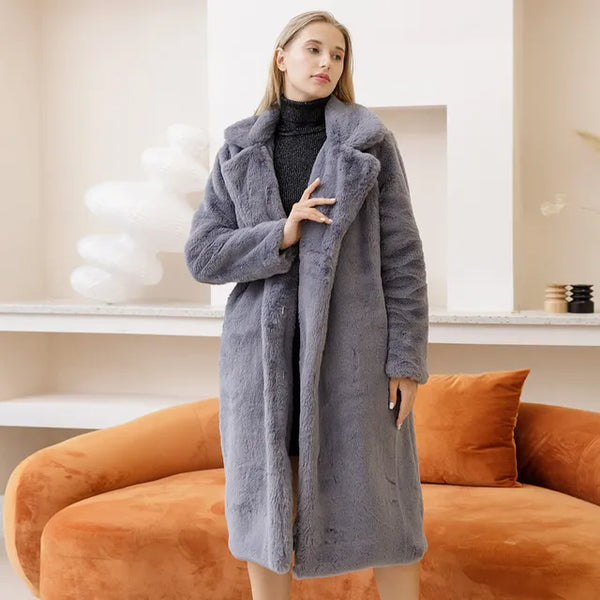 New Elegant Long Winter Faux Fur Coat Women Fashion Plush Fur Coats Loose High Quality Thick Warm Winter Fur Overcoat