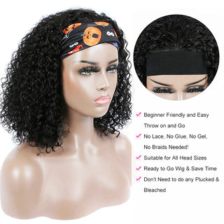 Curly Headband Wig Human Hair Wigs Kinky Curly Human Hair Wigs for Black Women Glueless Full Manchine Scarf Wigs Natural Color