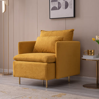 Modern Fabric Accent Armchair,upholstered Single Sofa Chair,Yellow Cotton Linen-30.7''