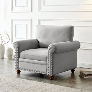 Living Room Sofa Single Seat Chair With Wood Leg Grey Fabric