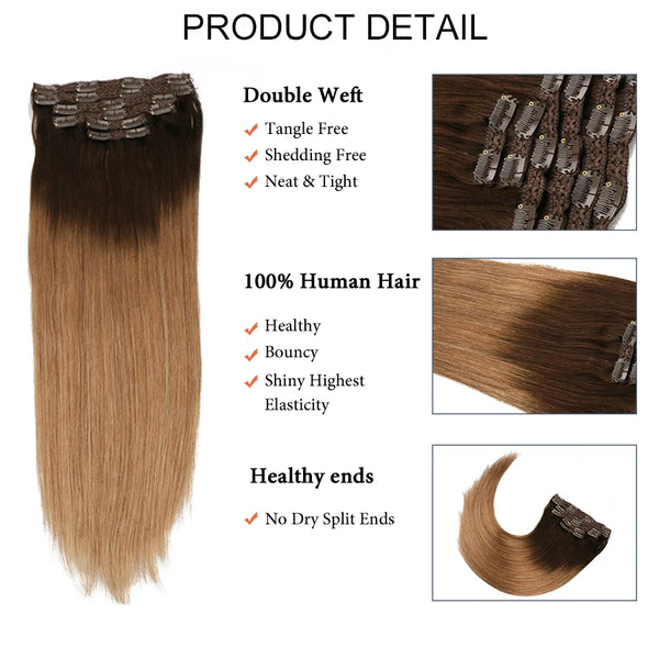 Toysww 105G 125G Brazilian Machine Made Remy Straight Clip in Human Hair Extensions Full Head Set 6Pcs 14 to 24 Inch