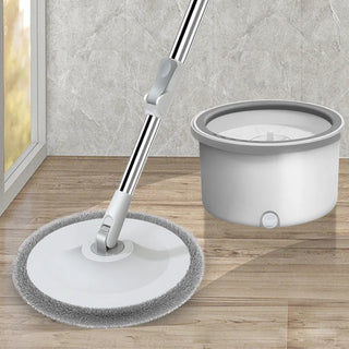 Lazy Man Dual Drive 360° Spin Adjustable Round Mop With Clean Bucket for Wet and Dry Floor Spin Mop Head With 2 Microfiber Cloth