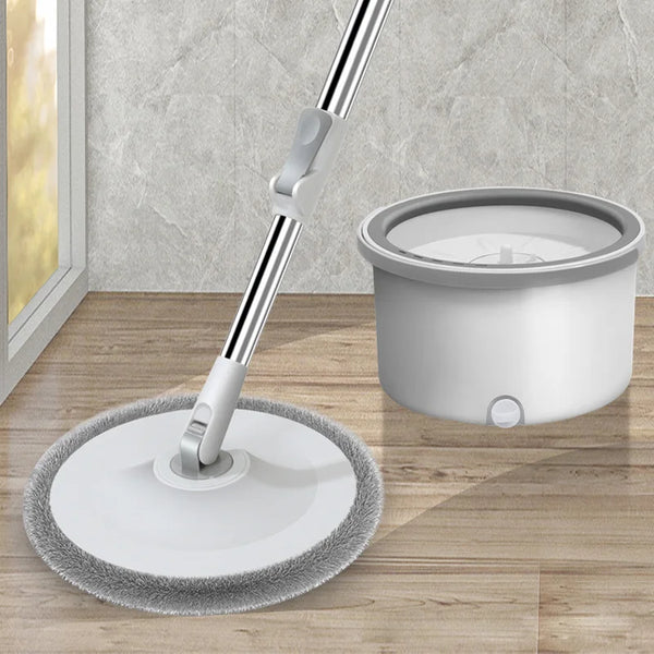 Lazy Man Dual Drive 360° Spin Adjustable Round Mop With Clean Bucket for Wet and Dry Floor Spin Mop Head With 2 Microfiber Cloth