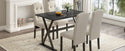 Solid Wood 5-Piece Dining Table Set With Faux Marble Tabletop and Upholstered Dining Chairs for 4, Faux Marble Black+Bei