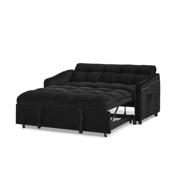 Loveseats Sofa Bed With Pull-Out Bed,Adjsutable Back and Two Arm Pocket,TypeC and USB Charging With Copper Nail,Black (4